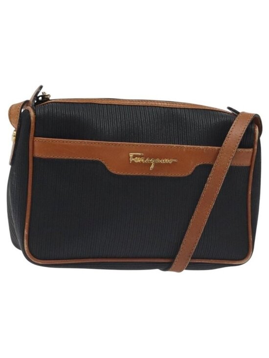 Salvatore Ferragamo Handbags - Authentic Salvatore Ferragamo Shoulder Bag Leather PVC Black Gold